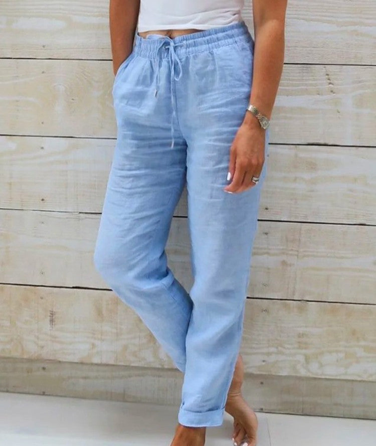 Pantalon Femme Coton & Lin Taille Haute Élastique