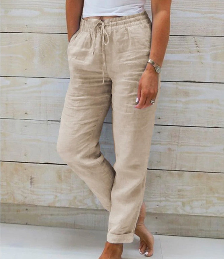 Pantalon Femme Coton & Lin Taille Haute Élastique