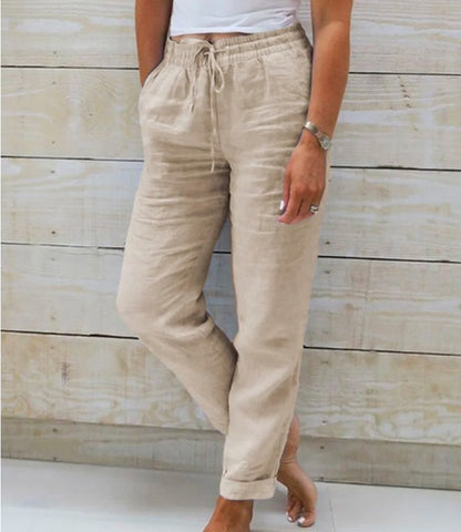Pantalon Femme Coton & Lin Taille Haute Élastique