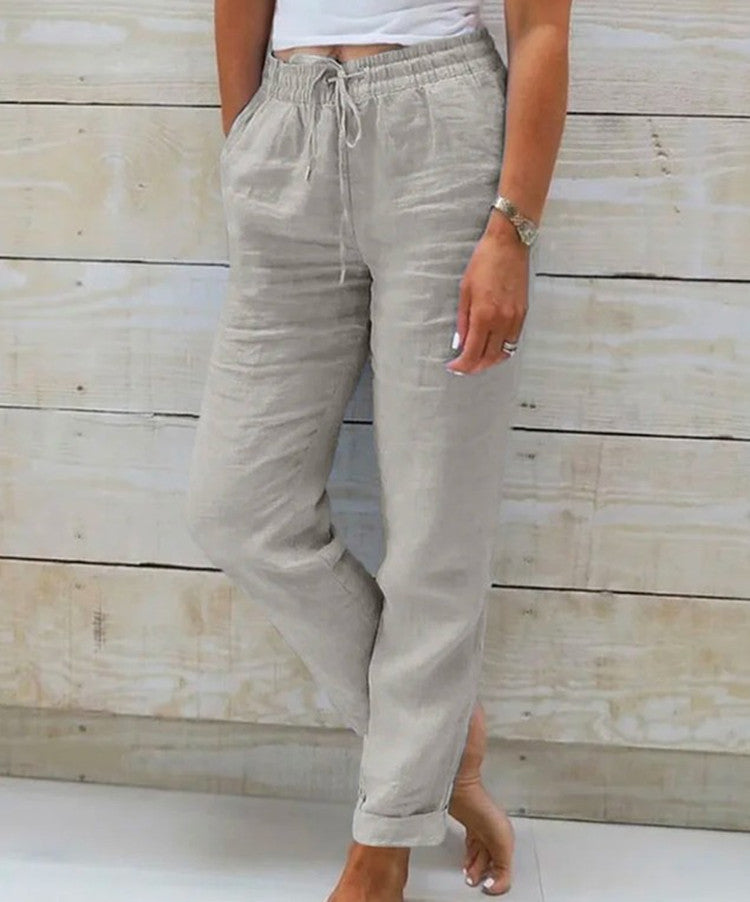 Pantalon Femme Coton & Lin Taille Haute Élastique