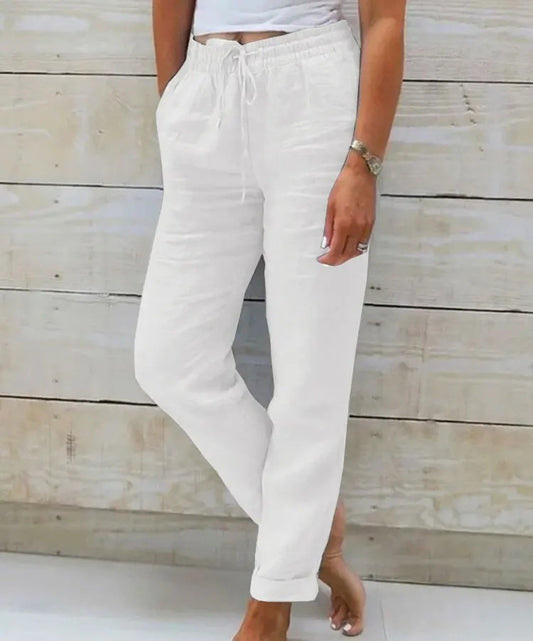 Pantalon Femme Coton & Lin Taille Haute Élastique