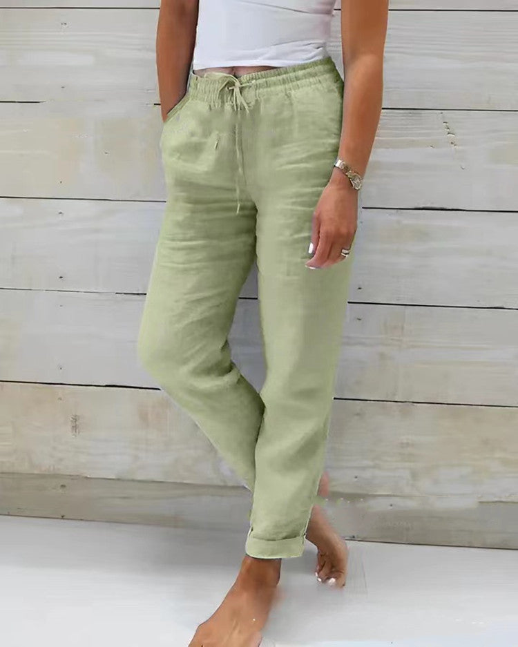 Pantalon Femme Coton & Lin Taille Haute Élastique