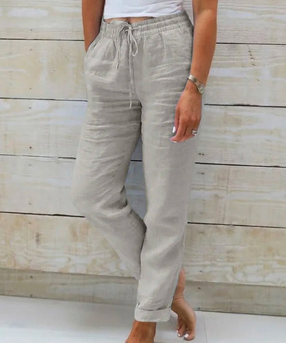 Pantalon Femme Coton & Lin Taille Haute Élastique