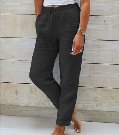 Pantalon Femme Coton & Lin Taille Haute Élastique